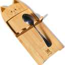 Cat-shaped Bamboo Spoon Tray with Drip Chute, Spoon Rest for Stove Top for Spoons, Coffee Spoon, Ladles, Tongs & More (Long)