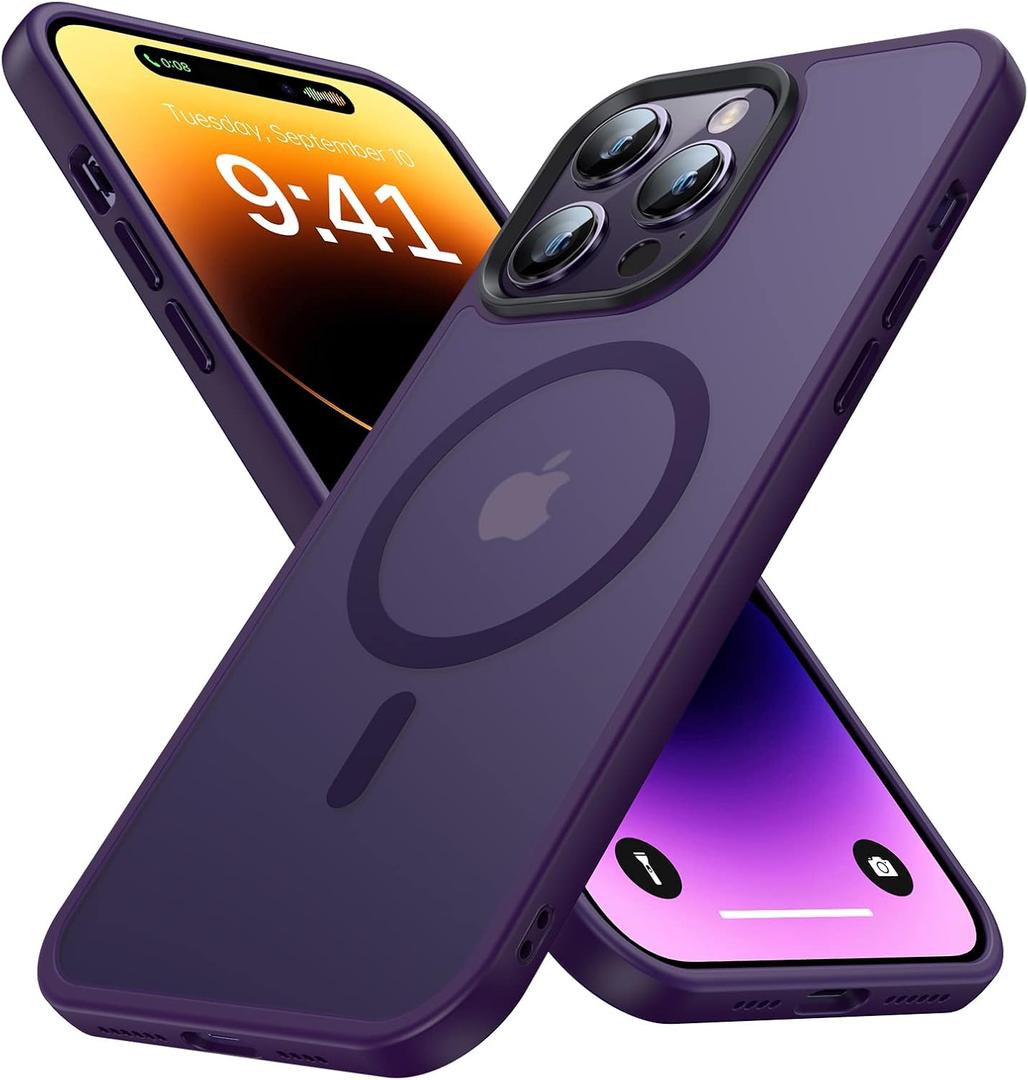 Magnetic for iPhone 14 Pro Case [Compatible with MagSafe] [Strong Magnetic] [10FT Military Grade Protective] Translucent Matte Slim Case for iPhone 14 Pro Phone Case (6.1"), Deep Purple