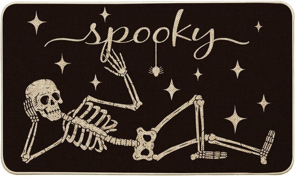 Artoid Mode Spooky Skeleton Spider Bone Black Halloween Doormat, Home Decor Low-Profile Switch Rug Door Mat Floor Mat for Indoor Outdoor 17x29 Inch
