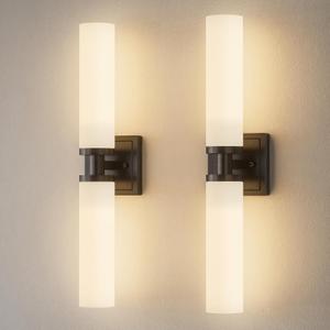 Black Wall Sconces Set of Two, Modern Bathroom Sconce with Frosted Glass, Hardwired Wall Light Fixtures for Bathroom Living Room Bedroom Hallway (Bulbs Not Included) (22 Inch)