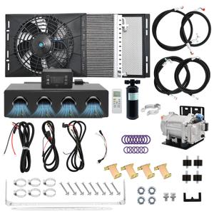 jiaji 12V 13700 BTU Under Dash Air Conditioner with Heating, 12 Volt Electric Air Conditioner for Car, Car Air Conditioner with 4 Vents and Evaporator Condenser Compressor for Car RV Van Truck ATV