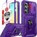 LeYi Compatible for Galaxy S24-FE Case: Samsung Galaxy S24 FE Case with Screen Protector X 2 Tempered Glass & Magnetic Stand, Dual Layer Protective S24FE Phone Case para Cell Android S 24 FE, Purple
