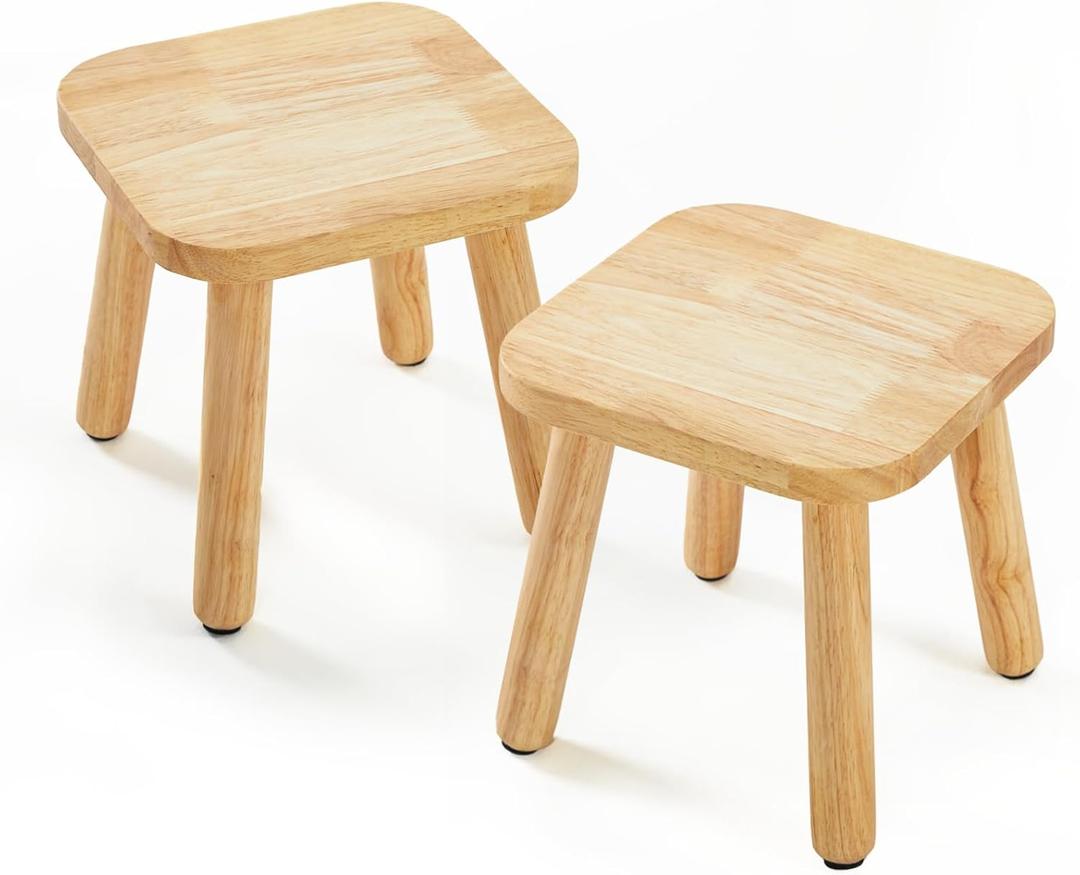 Frogprin Solid Wooden Step Stool for Kids Adults, Short Chair Toddlers Plant Stool, Kids Stool Perfect Matched Sensory Table, Multi-Purpose Sitting for Kitchen Playroom Bathroom Bedroom (2 Pack)