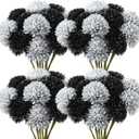 48 Pcs Artificial Chrysanthemums Ball Bouquet Black Halloween Faux Marigold Flowers Plastic Hydrangea Fake Silk Flowers for Dia De Los Muertos Home Party Table Decor(Black, Silver)