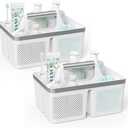 BYUNER 2Pack Shower Caddy Dorm: Portable Bathroom Caddy Organizer with Handle and Holes, Plastic Cleaning Caddy, Hard Shower Basket Storage Tote for Toiletry, College Dorm Room Essentials White/Silver