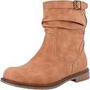  Mid Calf Flat Boots for Women Pull On Round Toe Side Zip Fall and Winter Fashion Comfortable Boots 7