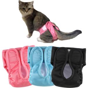 Reusable Cat Diapers, Washable Cat Incontinence Diapers for Cats Spraying or Cats in Heat or IncontinenceAdjustable Kitty Diapers 3 Pack (XS)