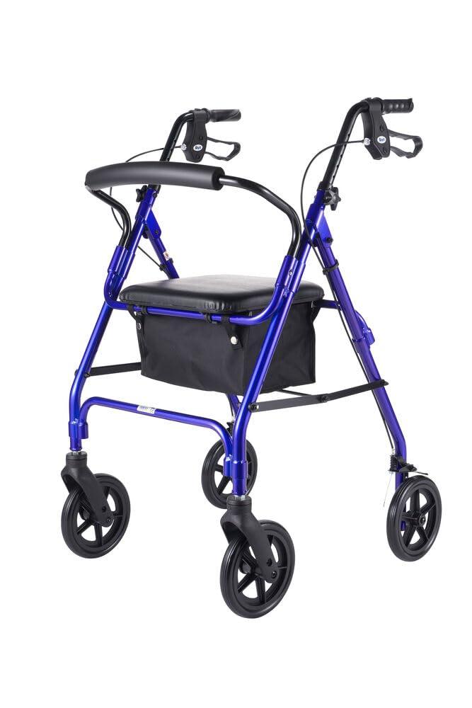 Lightweight Aluminum Rollator, Adjustable Rolling Walker with Seat for Elderly, 364 lb. Weight Capacity, Disabled, & Limited Mobility Patients, Walking Stabilizer with Four Wheels