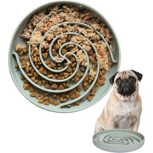 Slow Feeder Dog Bowls, Dishwasher Microwave Safe Silicone Puppy Puzzle Bowl with Non-Slip Design for Eating (Grey Green) (Medium)
