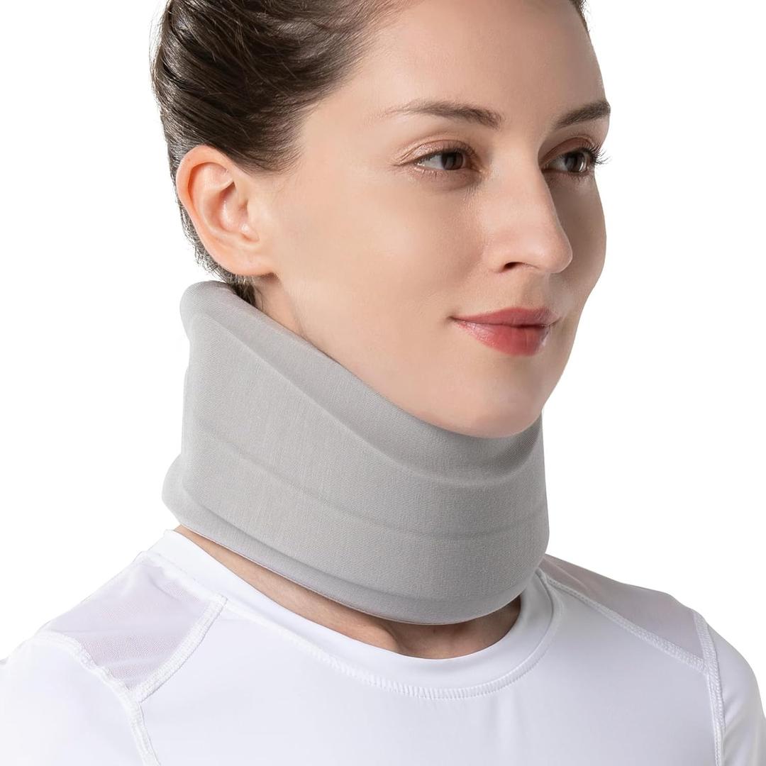 Velpeau Neck Brace for Neck Pain and Strong Support, Soft Cervical Collar for Sleeping Upright, Snoozing - Stabilizes & Relieves Pressure in Spine for Women & Men (Grey, L: 16.5-19.5" / 3" Depth)