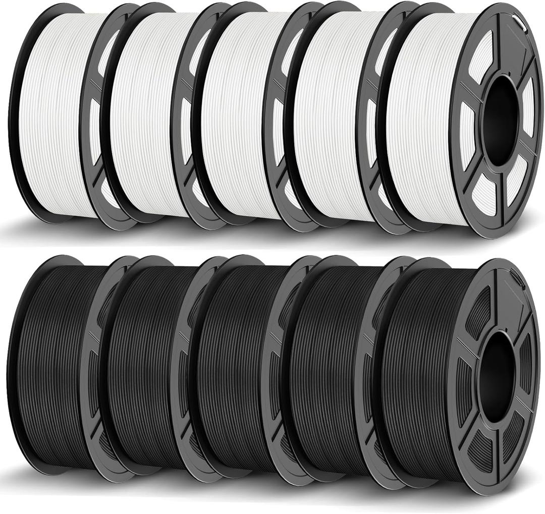 JAYO PLA 3D Printer Filament Bundle 11KG, PLA Classic Filament 1.75mm Bulk, Dimensional Accuracy +/- 0.02mm, 10 Pack 1.1kg Spool (Black*5,White*5)