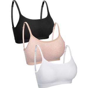 Boao 3 Pieces Mini Camisole Bra Padded Brassiere Tank Top Brassiere Women Sports Bra with Straps (X-Large, Black, White, Beige)
