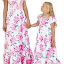 Mommy and Me Matching Dresses Summer Floral Boho Ruffled A-Line Beach Maxi Dress with Pockets (US, Age, 3 Years, 4 Years, Pink)