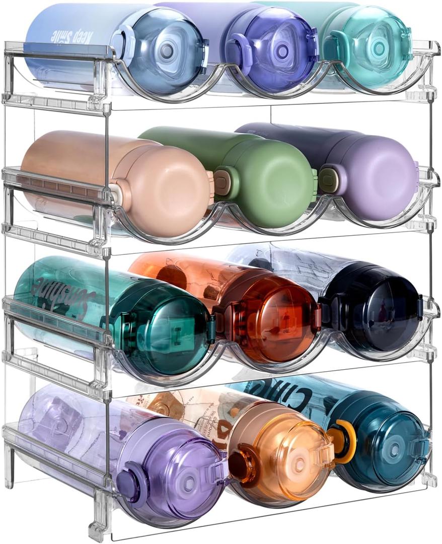 Water Bottle Organizer, Stackable Bottle Storage Rack, 4 Pack Water Bottle Holder for Cabinet Organization, Plastic Wine Racks/Drink Bottle Holder