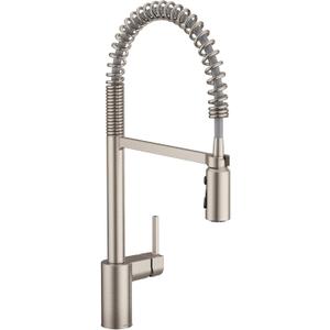 Moen Align Spot Resist Stainless Pulldown Kitchen Faucet, Single Hole, Modern Spring Style with Pre-Rinse and Power Boost Pull Down Sprayer, Easy Installation, 5923SRS