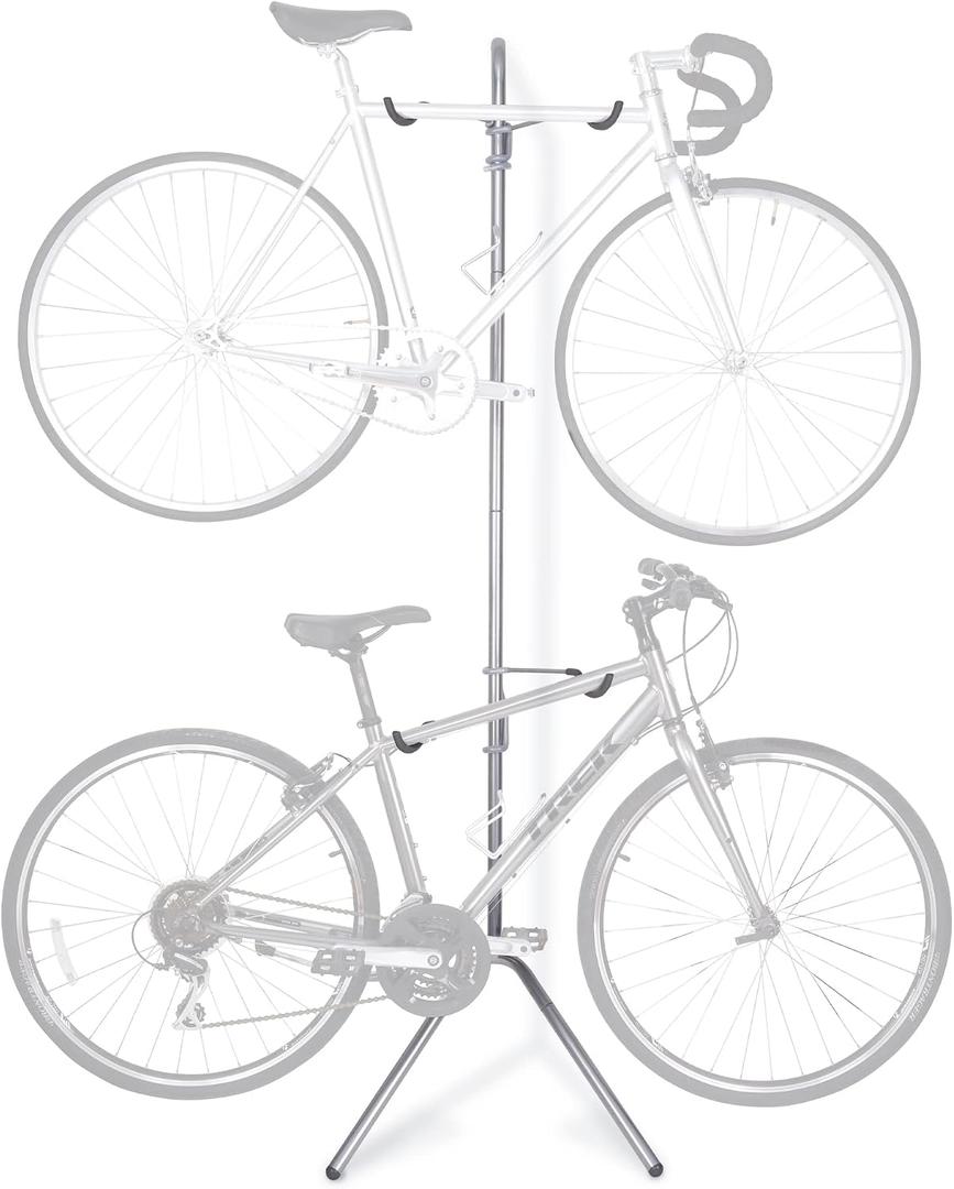 Delta Cycle Two Bike Gravity Pole Stand Garage, 2 Bike Storage Rack, No Drilling Required, Fully Adjustable Vertical Bike Rack for Any Style Bicycle, Leaning Wall Bike Rack Holds Up to 60 lbs