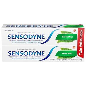 Sensodyne Fresh Mint Sensitive Toothpaste, ADA Accepted Toothpaste for Cavity Prevention and Sensitive Teeth Treatment  4 Ounces (Pack of 2)