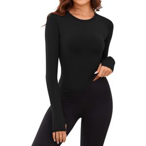 Rapbin Thermal Shirts for Women Long Sleeve Tops Ladies Fleece Undershirt for Winter Cold Weather with Thumb Holes XS-L