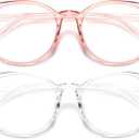 Gaoye 2 Pack Blue Light Blocking Glasses, Retro Round Eyewear Frame Anti Eyestrain Computer Glasses for Women Men - GY1688 (Pink+Transparent)