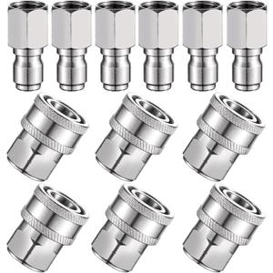 FENG PAI 12Pcs NPT 3/8 Inch Pressure Washer Adapter Set, 6 Sets Stainless Steel Internal Male and Female Quick Connector Kit, Pressure Washer Internal Female and Male Thread Fitting