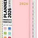 2026 Planner, Weekly and Monthly Calendar Planner Book, January 2026 - December 2026, Hardcover Spiral Planner with Monthly Tabs, Notes Pages, Perfect for Women & Men, A5 (6.4" x 8.5") - Pink