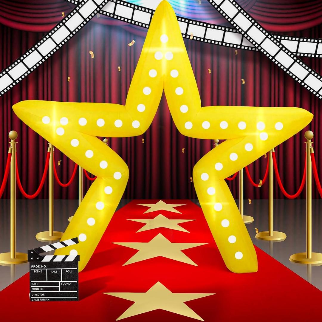 28 Pcs Movie Night Party Decorations 6 ft Large Inflatable Pentagram Arch Kit with LED Light Blow up Star Sign with Red Carpet Runner for Carnivals Birthday Party Photo Supply