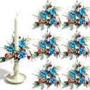 2 x 6 Pcs 1.38" Mini Taper Candle Rings Wreaths 4th of July Small Artificial Taper Candle Holder Wreath Candle Ring Wreath for Independence Day Farmhouse Home Candlesticks Table Centerpieces Decor