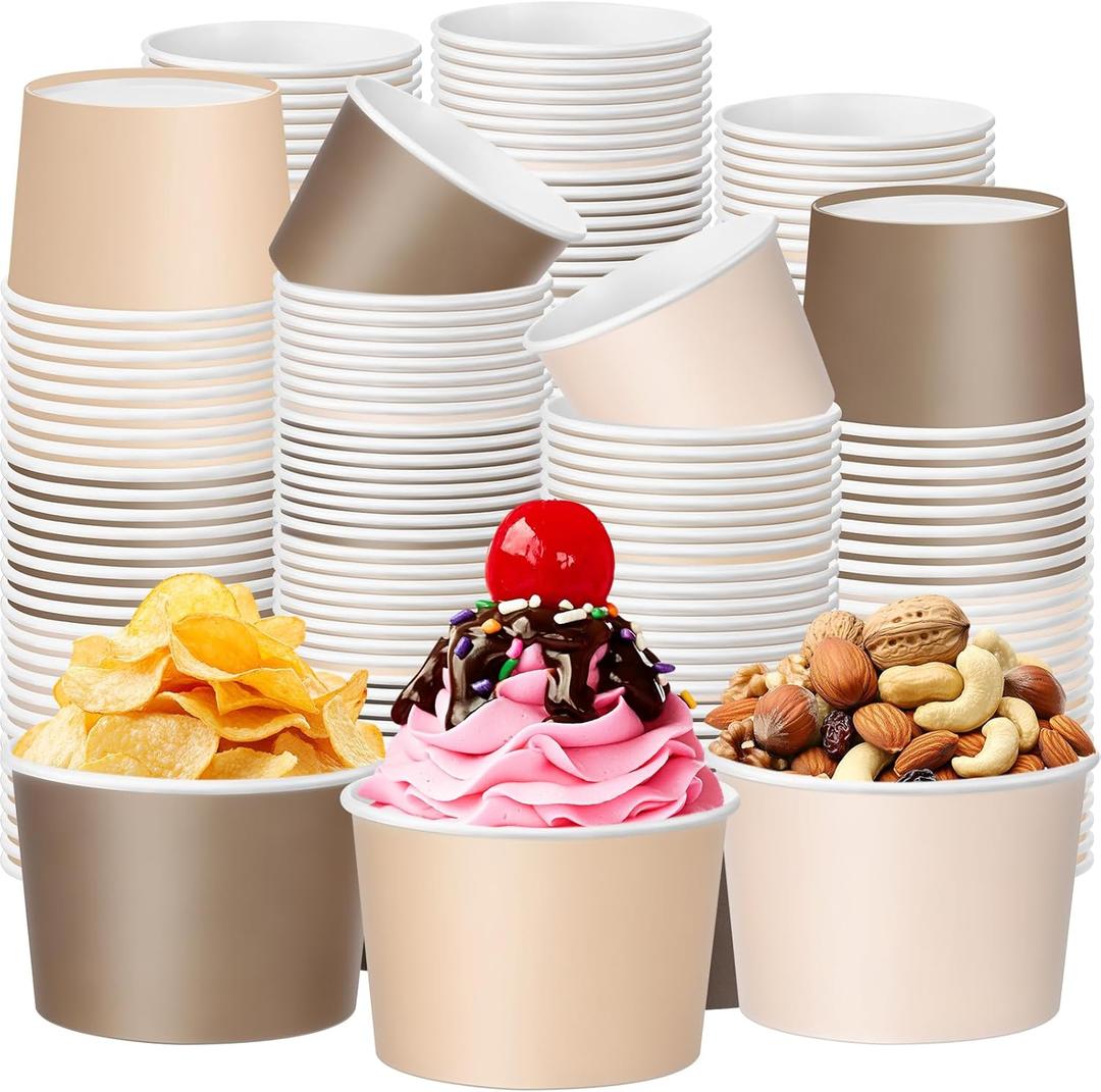 Paper Ice Cream Cups 9oz Colored Disposable Dessert Bowls for Hot or Cold Party Food Cups for Birthday Baby Shower Easter Party Supplies(Gradient Brown,60 Pcs)