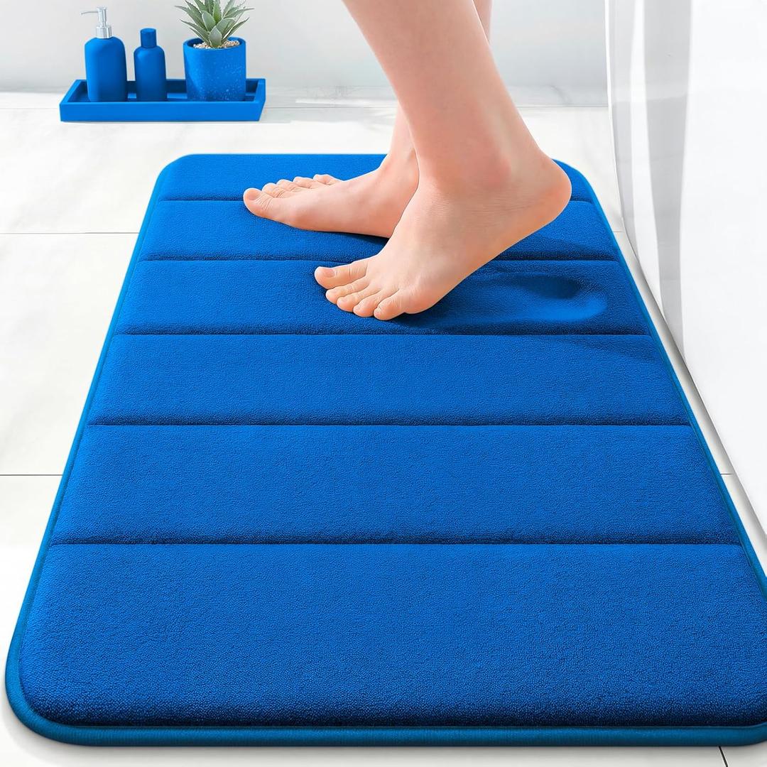 OLANLY Memory Foam Bath Mat 24x16, Super Soft Absorbent Bathroom Rugs, Quick Dry, Machine Washable Shower Floor Rugs, Bathmat Carpet, Bathroom Home Decor Accessories, Royal Blue