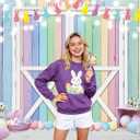 XCKALI Spring Easter Backdrop Colorful Wood Pastel Easter Eggs Flowers Photography Background Party Decoration (8x6ft)