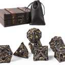 AncientDeer DND Dice Set 7 Pieces D&D Pure Copper Hollow Polyhedral DND Dice W/Gift Box & Dice Bag for DND RPG Explorers Savage World and Table DND Dungeons and Dragons Role Playing