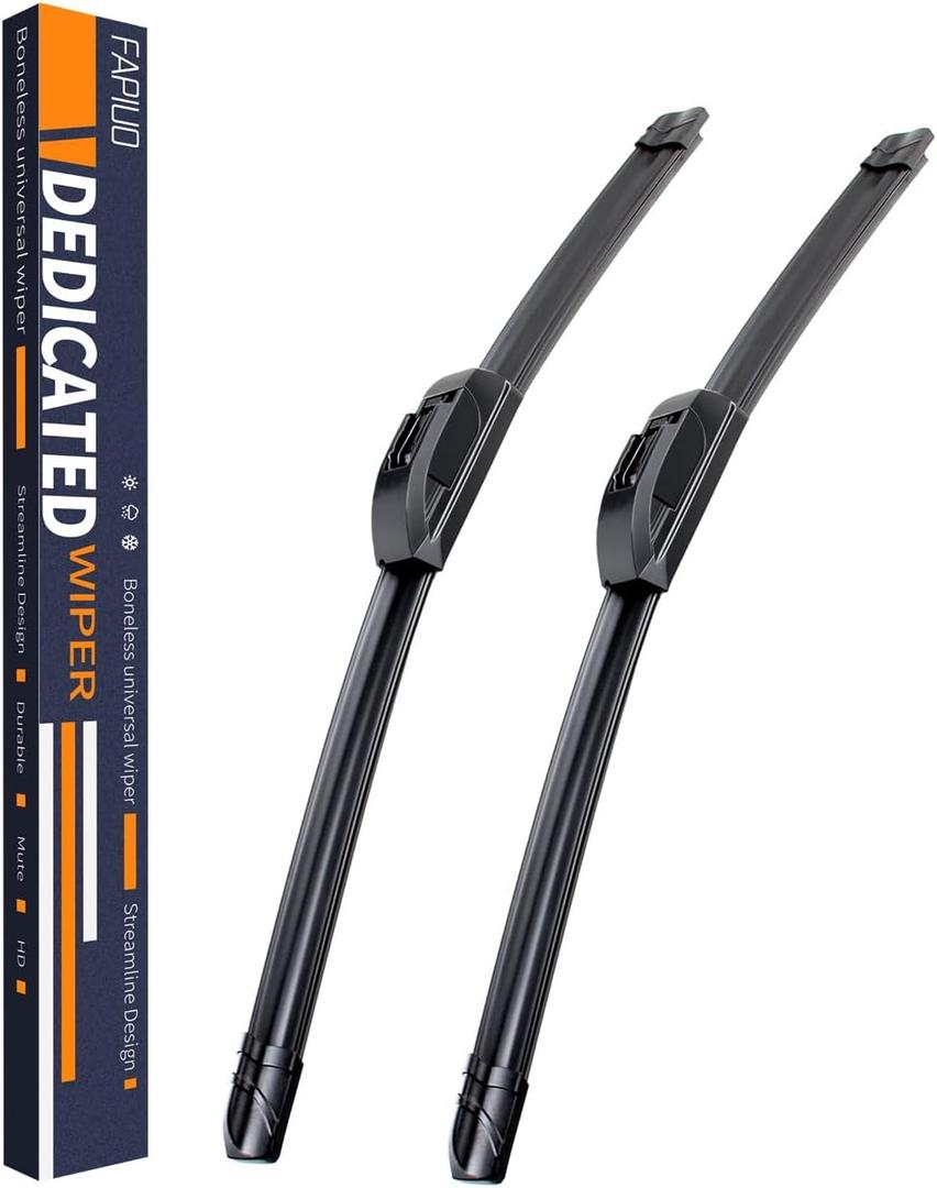 OEM Quality 22''+22'' FAPIUO Premium All-Season Automotive Replacement J-Hook Silent Wiper Blades (Set of 2)