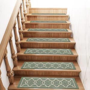 8" X 30" 15pcs Soft Stairs Carpet Non Slip Machine Washable 8 x 30 inch Stair Treads Set Non-Skid Safety Rug Slip Resistant Indoor Runner for Wooden Steps Stair Runner Rugs for Kids