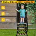 TOCRETOARE RV Steps with Handrail, 4 Steps Ladder Hot Tub Steps with Handrail, Portable Stairs Steps for 5th Wheel RV, Mobile Home Stairs Outdoor RV Step