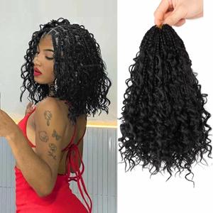 8 Packs Crochet Box Braids with Curly Ends Boho Braids 10 Inch Goddess Box Braids Crochet Hair Bohemian Box Braid Hair (1B, 10 inch 8 pack)