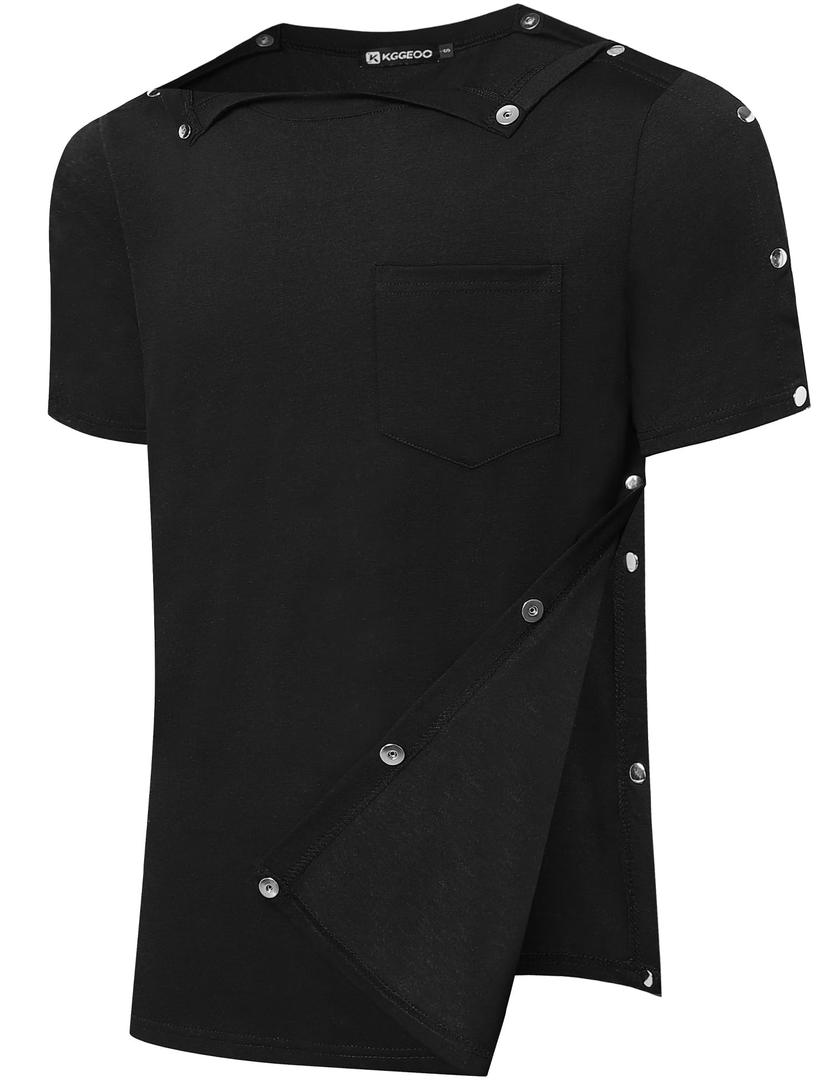 KGGEOO Magnetic Button Post Shoulder Surgery Recovery Shirt Tear Away Short Sleeve Rotator Full Side Adaptive Chemo Clothing Small