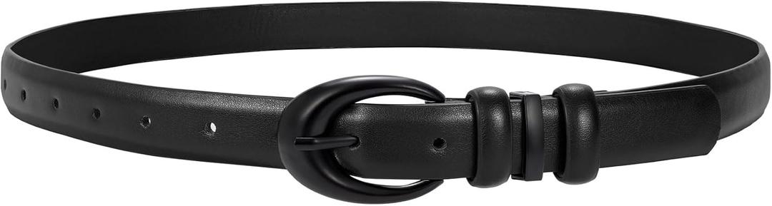 TRIWORKS Women Leather Belt for Jeans Pants Fashion Ladies Skinny Faux Leather Dress belt with Gold Buckle (Fit Waist Size 23"-26", Matte Black