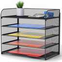 A4/Legal/Letter Size5 Tier Mesh Letter Tray File Organizer,15.2 x 9.5 x 13.4 inches,Office File Folder Holder,Space Saving,Black