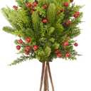 18 Pcs Pine Branches with Red Berries and Cypress Grass - 18 Inch Artificial Pine Branches, Fake Foliage Pine Needles Picks for DIY Craft Garland Home Decor