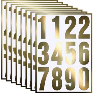 Tenare 96 Pieces 8 Set Reflective Mailbox Numbers Vinyl Waterproof Numbers 0-9 Self Adhesive for Outside Signs Door Trucks Address Trash Cars Home Business(3 Inch,Gold in White)