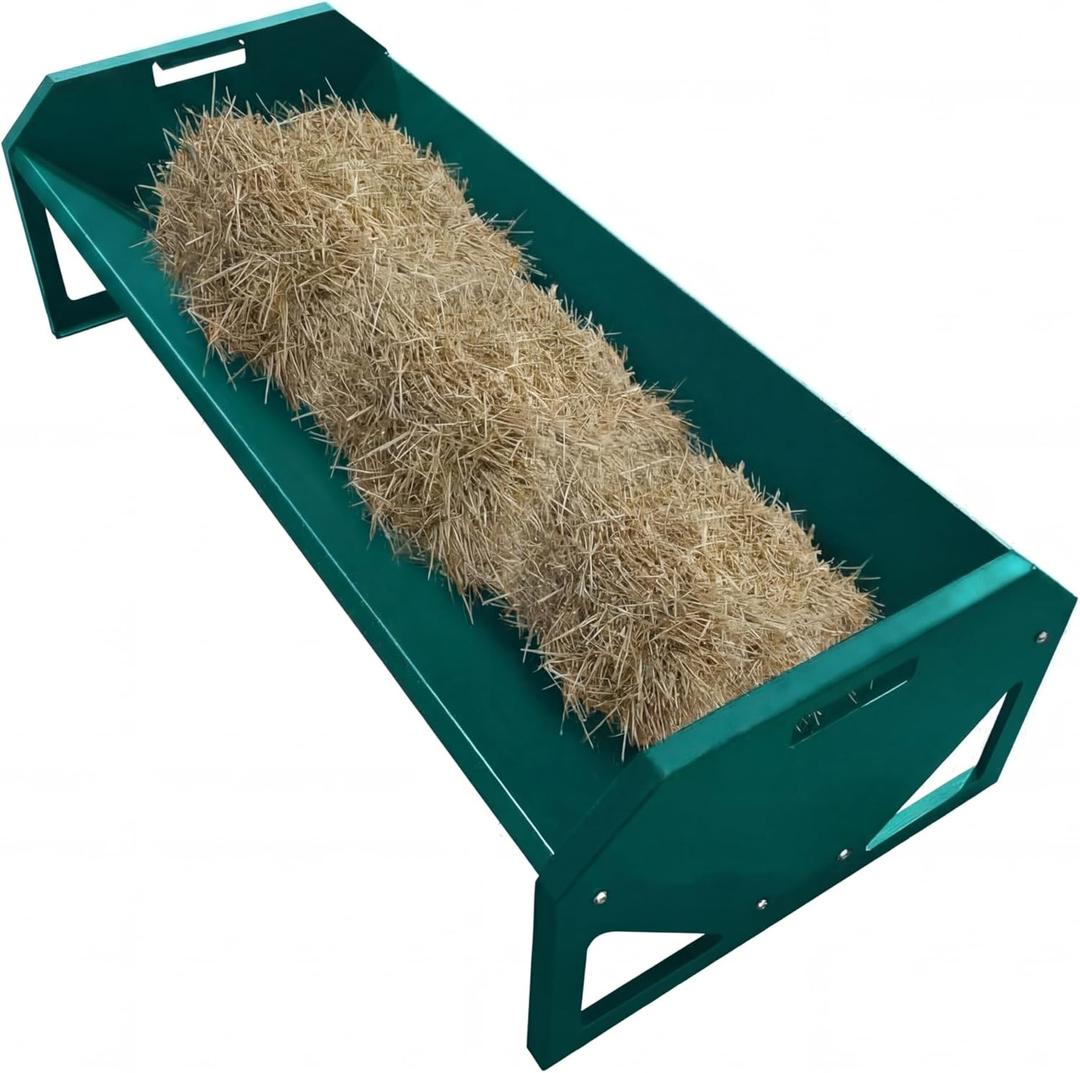 22 Gallon Capacity Livestock Feeder, 45" Hay Feeder for 10 Sheep Once, Heavy Duty Steel Livestock Feeding Trough for Horse, Goat, Sheep, Cattle, Cow, Alpaca, Dark Green