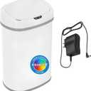 SensorCan 13 Gallon Automatic Sensor Trash Can with Lid, AC Adapter Included, AbsorbX Odor Control, Chalk White Stainless Steel Kitchen Garbage Bin, Fingerprint-Proof, Hands-Free Operation, Oval