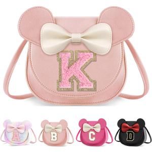 XSUIOY Toddler Purse Girl Wallet for Kids 2-9 Year Old Birthday Gifts,Cute Mouse Ear Bow Crossbody Shoulder Purses,Personalized Initial Purse Toddler Wallet Gifts for Little Girl(pink-K)