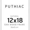 puthiac 12x18 White Oak Wood Picture Frame - Minimalist 12x18 Poster Frame, 12"x18" Picture Frame Wood, Natural Solid Wooden Picture Frames for Wall Art Photo and Prints (1 Pack, White)