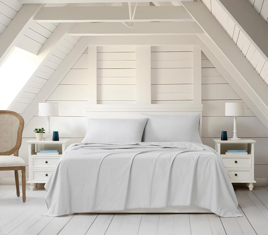 Linen Closet Luxury Cotton Blend 4-Piece Sheet Set, King, Light Gray