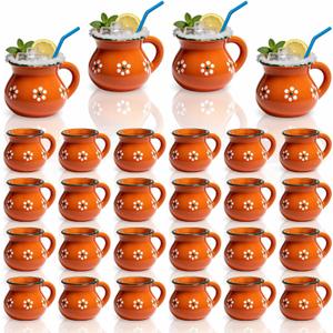 24 Pcs 3oz Cantaritos De Barro Mexican Terracotta Clay Mugs with Handles Mexican Coffee Mugs Clay Cups for Tequila, Margaritas, Mojitos Cold Hot Drinks
