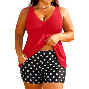 Aqua Eve Plus Size Swimsuits with Shorts Two Piece Tankini for Women Flowy Bathing Suits Athletic Swimwear (Red, XXL)
