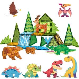 Magnetic Tiles Animals & Dinosaurs Toys, STEM Educational Building Blocks, Sensory Set 35 PCS for Toddlers Kids Ages 3-5 5-7, Boys Girls Birthday Gift Age 3+