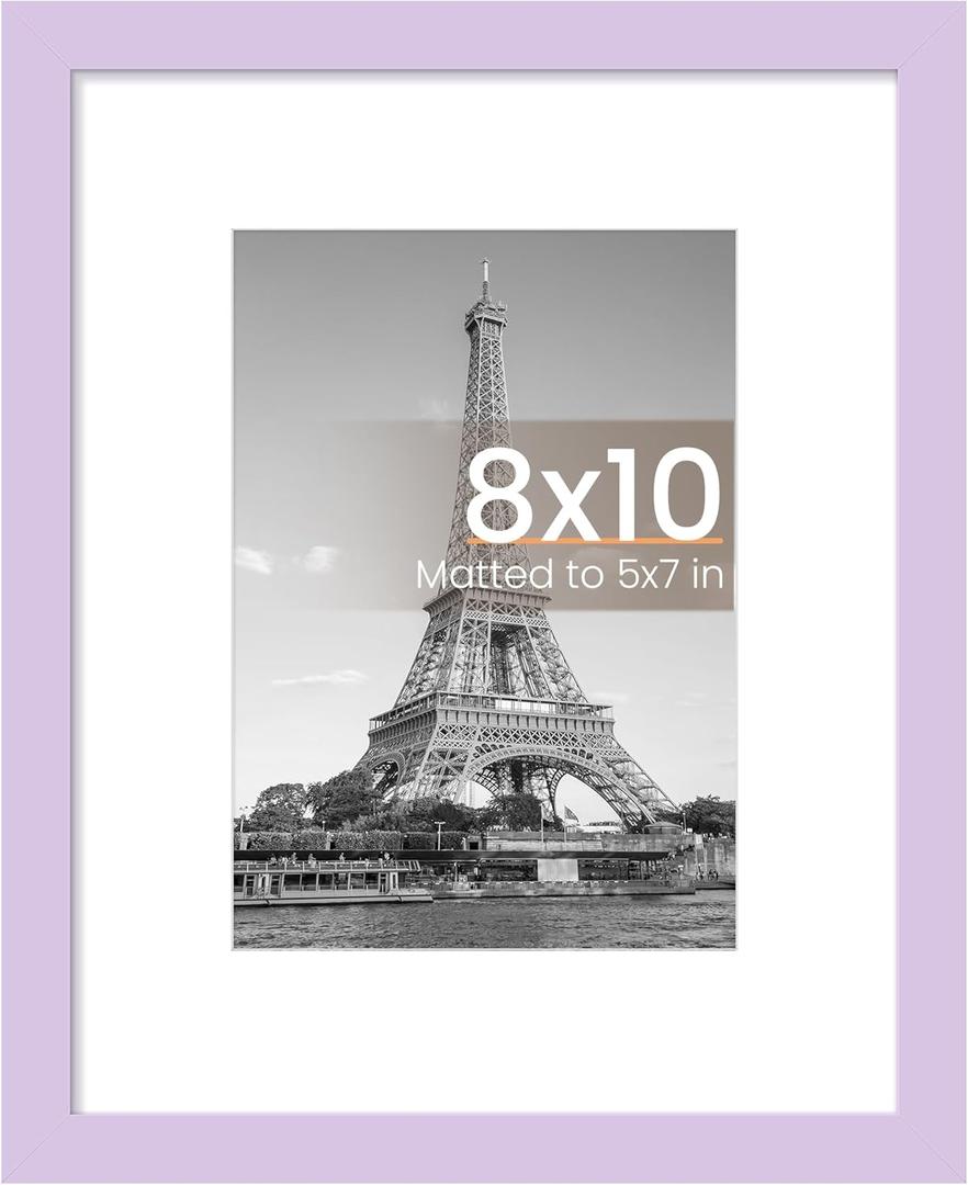 upsimples 8x10 Picture Frame, Display Pictures 5x7 with Mat or 8 x 10 Without, Wall Hanging Photo Frames, Purple, 1 Pack