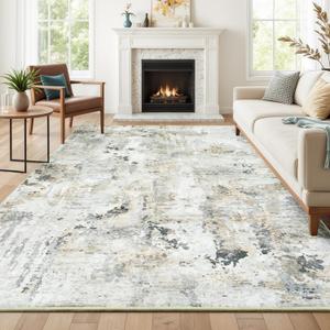 Neutral Area Rug 6x9 Washable Rugs for Living Room Aesthetic, Large Abstract Non-Slip Low-Pile Printed Accent Carpet for Bedroom Office, Brown/Grey